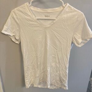 Quince White Cotton Modal V Neck Tee Size Small